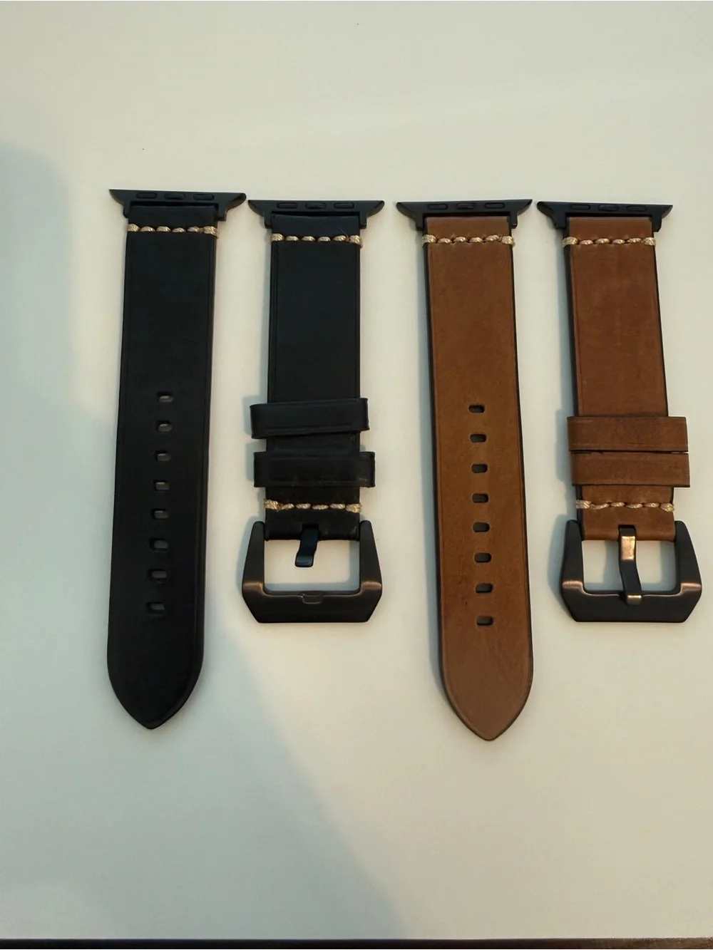 Brand New Replacement Black and Brown Leather Apple Watch Bands Set of 2